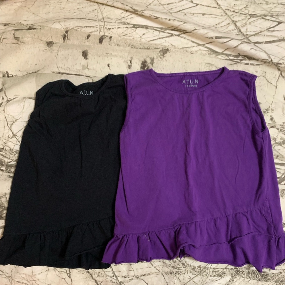 A.T.U.N Ruffle-Hem Tank Pair - Black & Purple